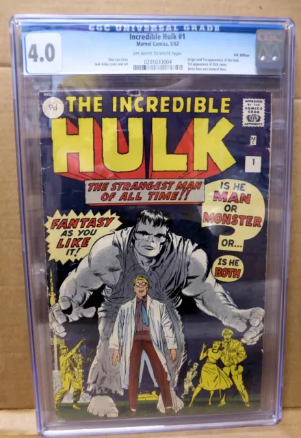 Marvel comics Incrdible Hulk 1 1st appearance Bruce banner CGC 4.0