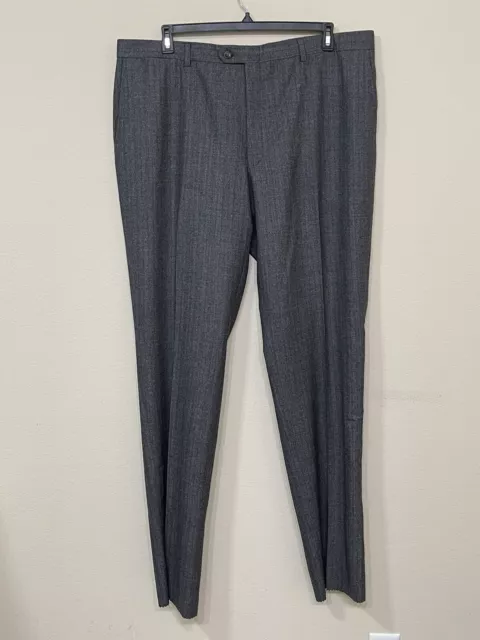 Men’s Gray Striped Flat Front Unfinished Bottom Wool Dress Pants s 42R