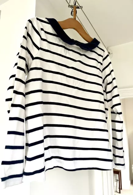 BODEN Navy & White Striped Rear Zip Peter Pan Collar Sweatshirt Top Size 20 18