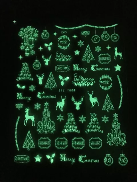 Christmas Nail Art DIY Stickers Decals Glow in the Dark Xmas Trees Baubles AU 2
