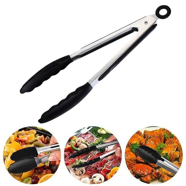 Pinces à viande en acier inoxydable et silicone résistantes à la chaleur parf