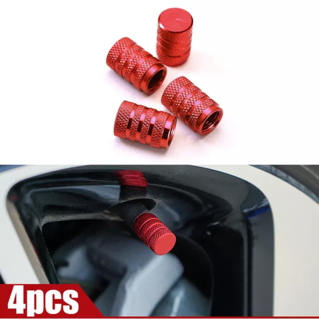4x Red Aluminium Car Wheel Tyre Valve Stems Air Dust Cover Screw Cap Accessories