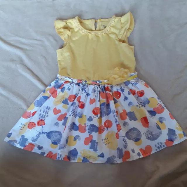 Abito da festa per bambine foderato in noce moscata 18-24 m giallo blu stampa rossa