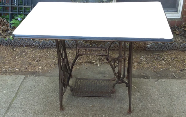 Vintage PORCELAIN ENAMEL ENAMELWARE TABLE CABINET TOP 40"x25" WHITE/Black Antiq.