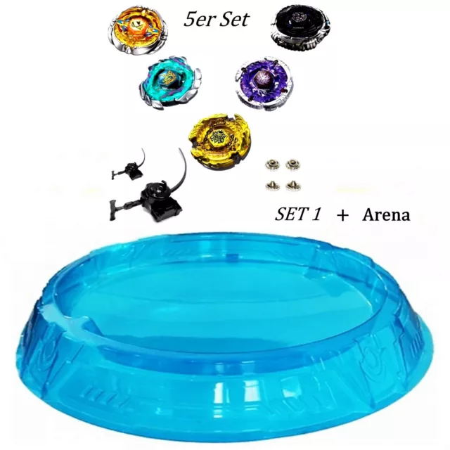 5er SET 1 + Arena 45cm / Kreisel für Beyblade Metal Fusion Zero G 4D Burst Arena