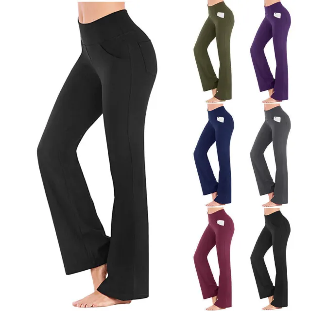 Womens Ladies Yoga Sports Long Pants Fitness Casual Flared Trousers Bottoms