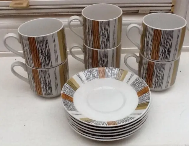 Vintage 1960's MIDWINTER SIENNA Staffordshire Set of Six Coffee Cups & Saucers