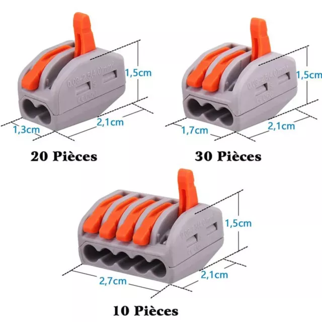 60 pcs Connecteurs électriques avec levier de commande 20pcs 2 entrées 30pcs 3.. 2