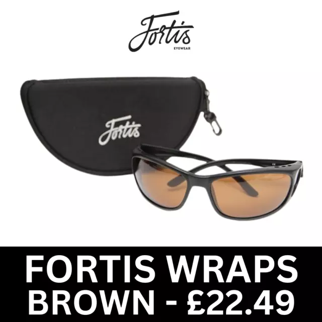 Fortis Wraps Polarised Sunglasses BROWN NEW Carp Fishing Glasses - £22.49