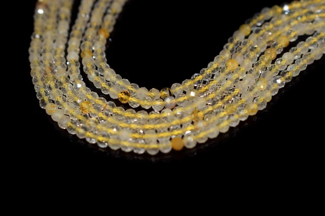 2-3MM Belle Golden Rutile Dimond Cut Round Gemstone Jewelry Making Beads 12" 3