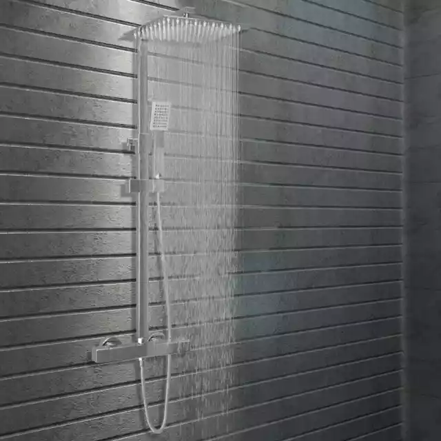 Set doccia doppio soffione con termostato acciaio inox