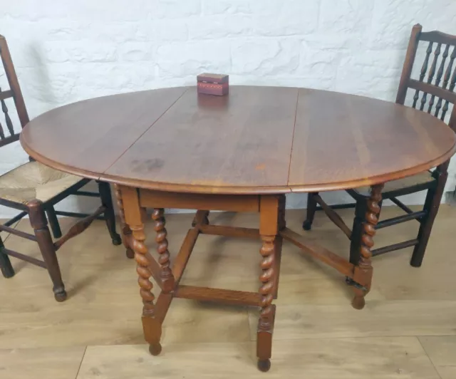Barley Twist Table Gate Leg Oak Large Circular Victorian Delivery Available