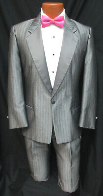 Boys 4 Silver Grey Striped Tuxedo Jacket Retro Vintage Costume Ring Bearer Disco