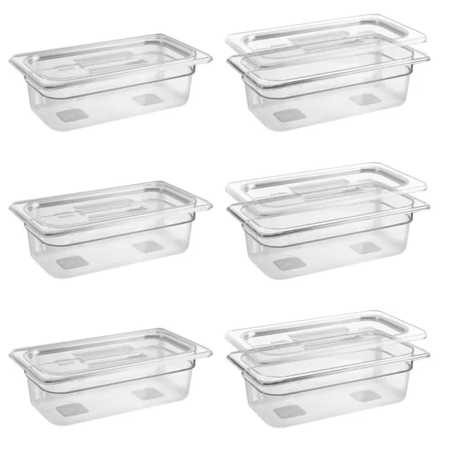 6 Pack 1/3 Size 4'' Deep Clear Food Pans with Lids, Commercial Food Pans Poly...