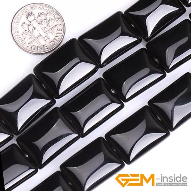 Natural Black Onyx Agate Gemstone Rectangle Beads For Jewelry Making Strand 15"