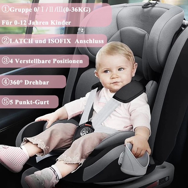 Auto kindersitz Gruppe (9-36KG ) ISOFIX 360° drehbar 0 -12 Jahre 5-Punkt-Gurt 2