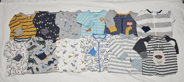 Baby Boy 0-3 Months Carter's and Gerber Footed Sleeper Pajama Lot Of 12