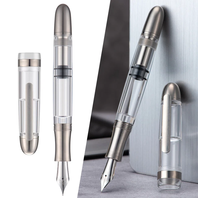 New Asvine P36 Piston Fountain Pen Bock/Asvine Nib Titanium&Acrylic Writing GiaD