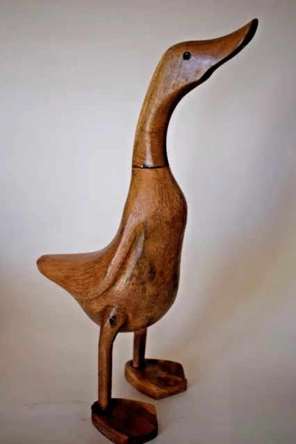 Hand Carved Bamboo Wooden Duck 30cm Indoor Outdoor Natural