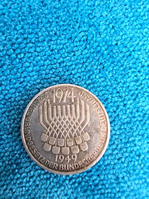 5,- DM - 1974 F - SILBER - 25 Jahre Deutsches Grundgesetz