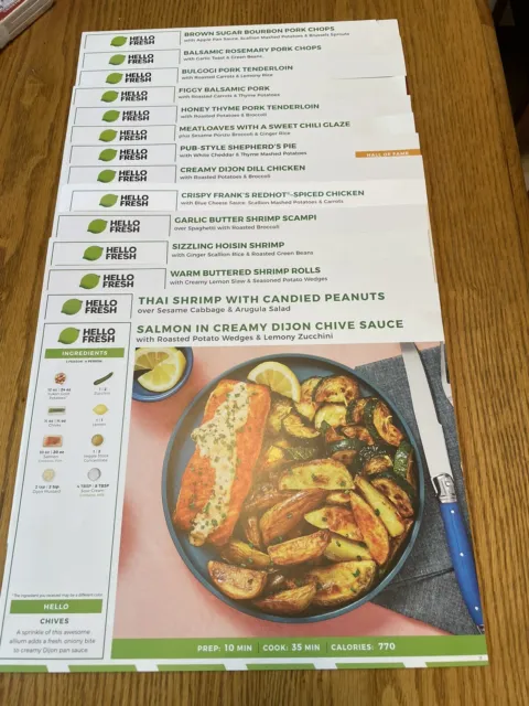 Mixed Lot of 14 Laminated Hello Fresh Recipe Cards Dinner Meal Supper Food Ideas