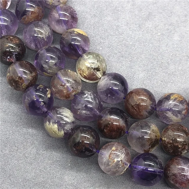 Natural Purple Phantom Quartz Stone Beads Polished Round Shape Beads For Jewelry