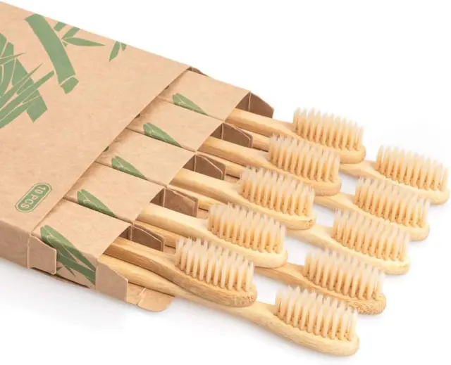 10 Pezzi Spazzolini Da Denti Riutilizzabili Biodegradabili in Bambù, Spazzolini
