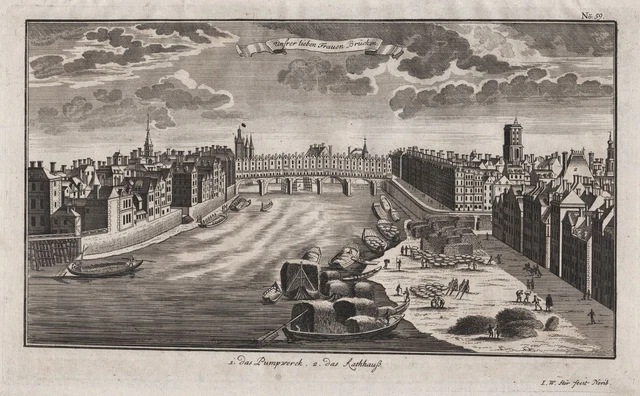 Paris Pont Marie Sua Rotocalco Vista View Vue Incisione Engraving 1735