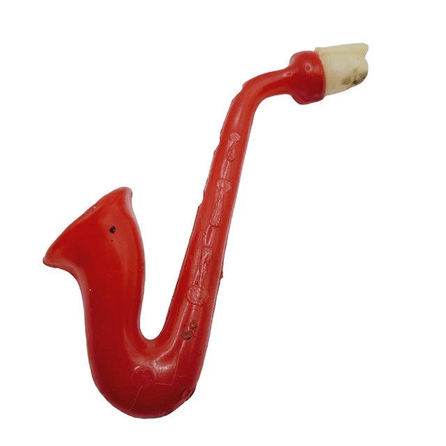 1950S SAXOPHONE PLASTIC Toy Whistle Red White 4" High Made Hong Kong