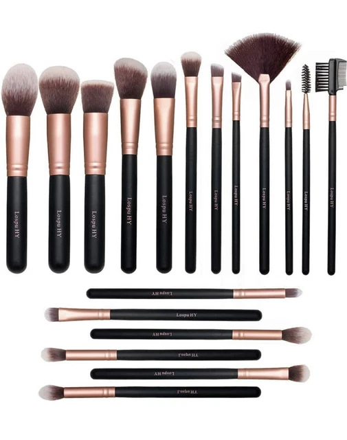 Pennelli Trucco Oro Rosa 18 Pezzi Premium Set Viso E Occhi Fondotinta Correttori