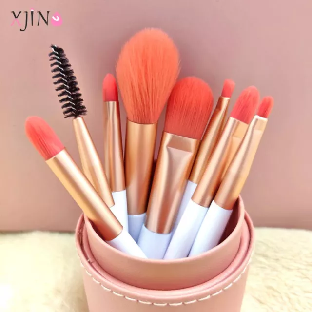 Set da 8 Pennelli per Trucco Make-Up Ombretto Fondotinta in Sacchetto Strumenti