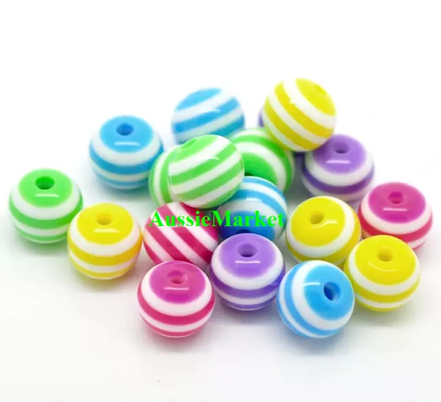 50 x beads striped round mixed resin necklace bracelet jewellery making 8mm new