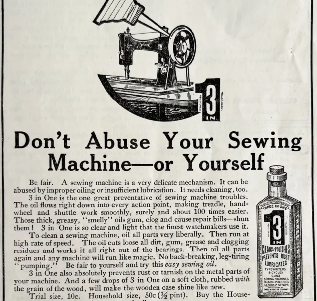 1911 3 In 1 Sewing Machine Oil Cleaning Product Advertisement New York