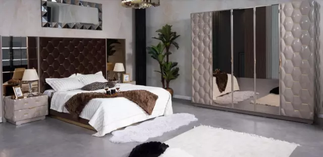 Lit Double Lits Table de Chevet Penderie Ensemble Chambre à Coucher Meuble 4tlg