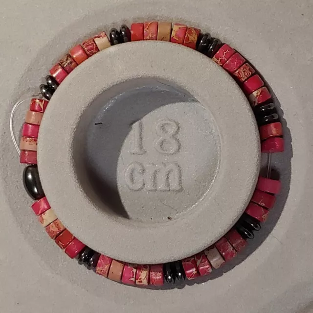 Impressions Jaspis Perlen Armband + Hämatitspacer - 17,5 cm - Elastisch - Unikat 3