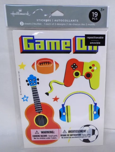 Hallmark Repositionable Stickers Game On Guitar Football Pizza Rock Star 19 Pcs