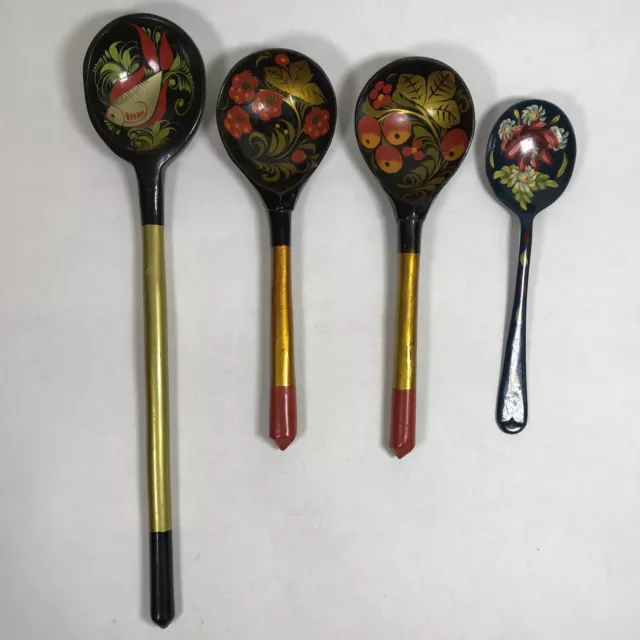 3 Russian USSR Wooden Handpainted Lacquered Khokhloma Hohloma Spoons 1 Similar