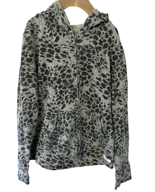 GAP Girls Animal Print Sweatshirt Hoodie Full Zip Gray Jacket Size Medium 8 9