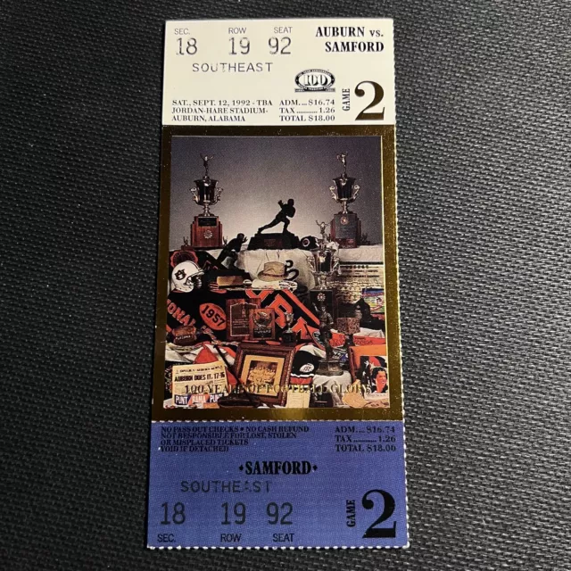 1992 Auburn vs Samford  football Season ticket holder replica stub SEC NCAA
