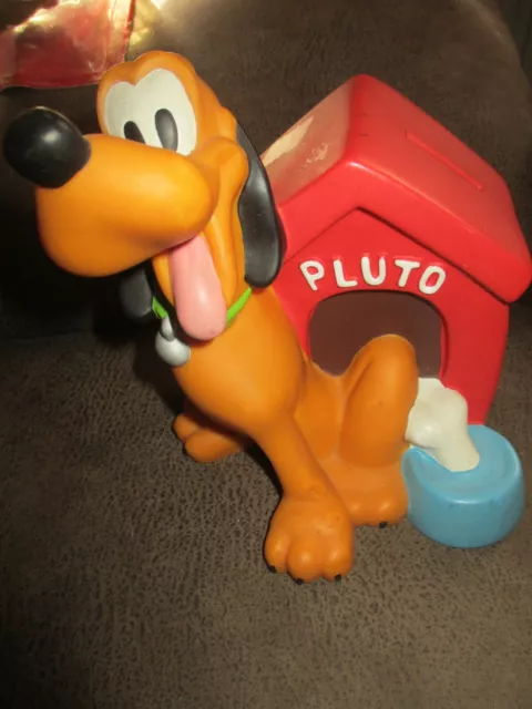 Disney-Ancienne Tirelire Pluto,niche,os-Complète-18 cm x 15 cm-Années 70-