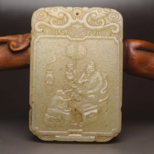 Chinese Natural Hetian Jade Carved Figure Story Statue Exquisite Pendant Jewelry