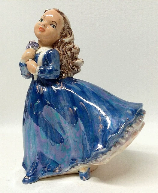 Vintage Holland Mold Ceramic Figurine "Meg" Girl in Iridescent Blue Dress 7"