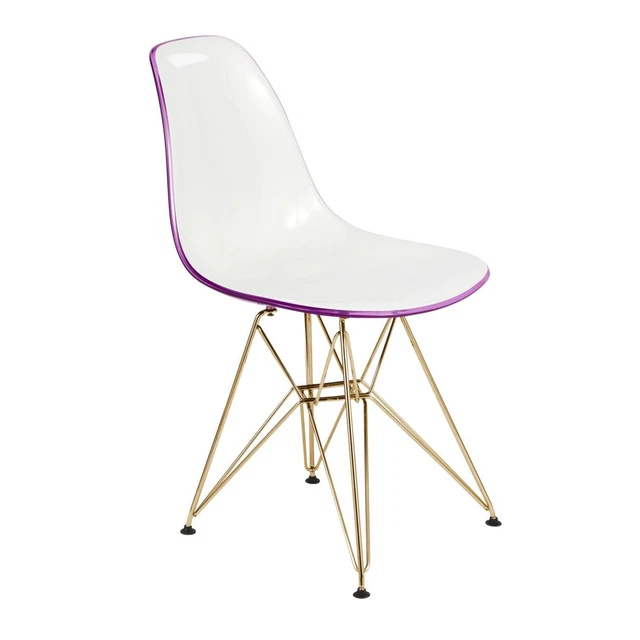 Cresco Molded 2-Tone Eiffel Side Chair With Gold Base - White Purple