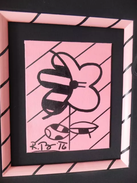 Signed Romero Britto "Untitled" Pink orig. 2001 Handgemaltes Unikat Filetrahmen