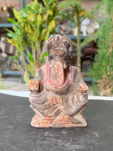 Vintage Indian Old Handmade Beautiful Lord Ganesha Stone Sculpture Statue 5x5"