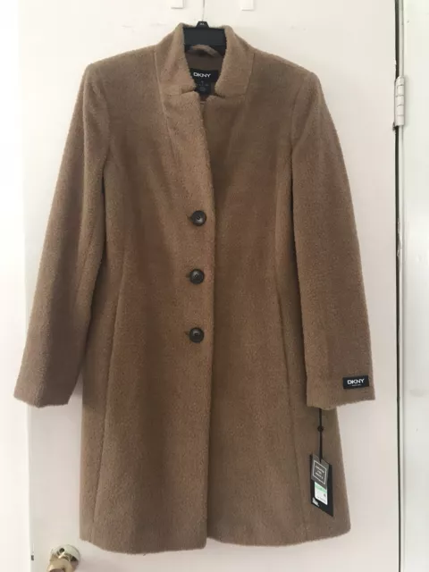 $500 DKNY Women Single-Breasted Walker Coat Alpaca/Wool NWT Size 8 Camel Color