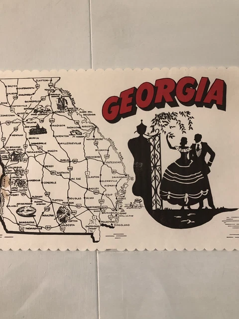 Vintage Paper Place Mat, Georgia State, antebellum Man And Woman, Americana