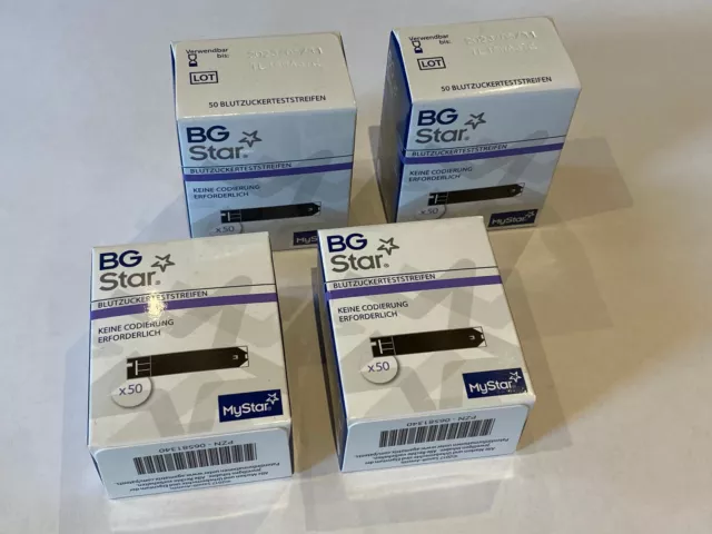 200 pezzi strisce test zucchero nel sangue BG Star 4 x 50 pezzi, nuove, MHD 30.11.2024