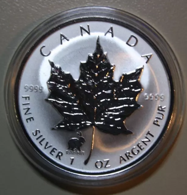 1999 Canada Maple Leaf Dollar 5 Silver 1oz F#5356 Reverse Proof Privy Rabbit