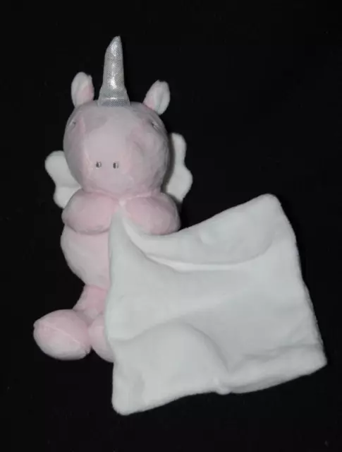 Peluche doudou licorne rose MES PETITS CAILLOUX mouchoir blanc ailes NEUF